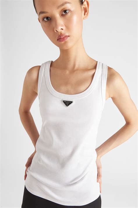 prada white logo tank|prada tank top white.